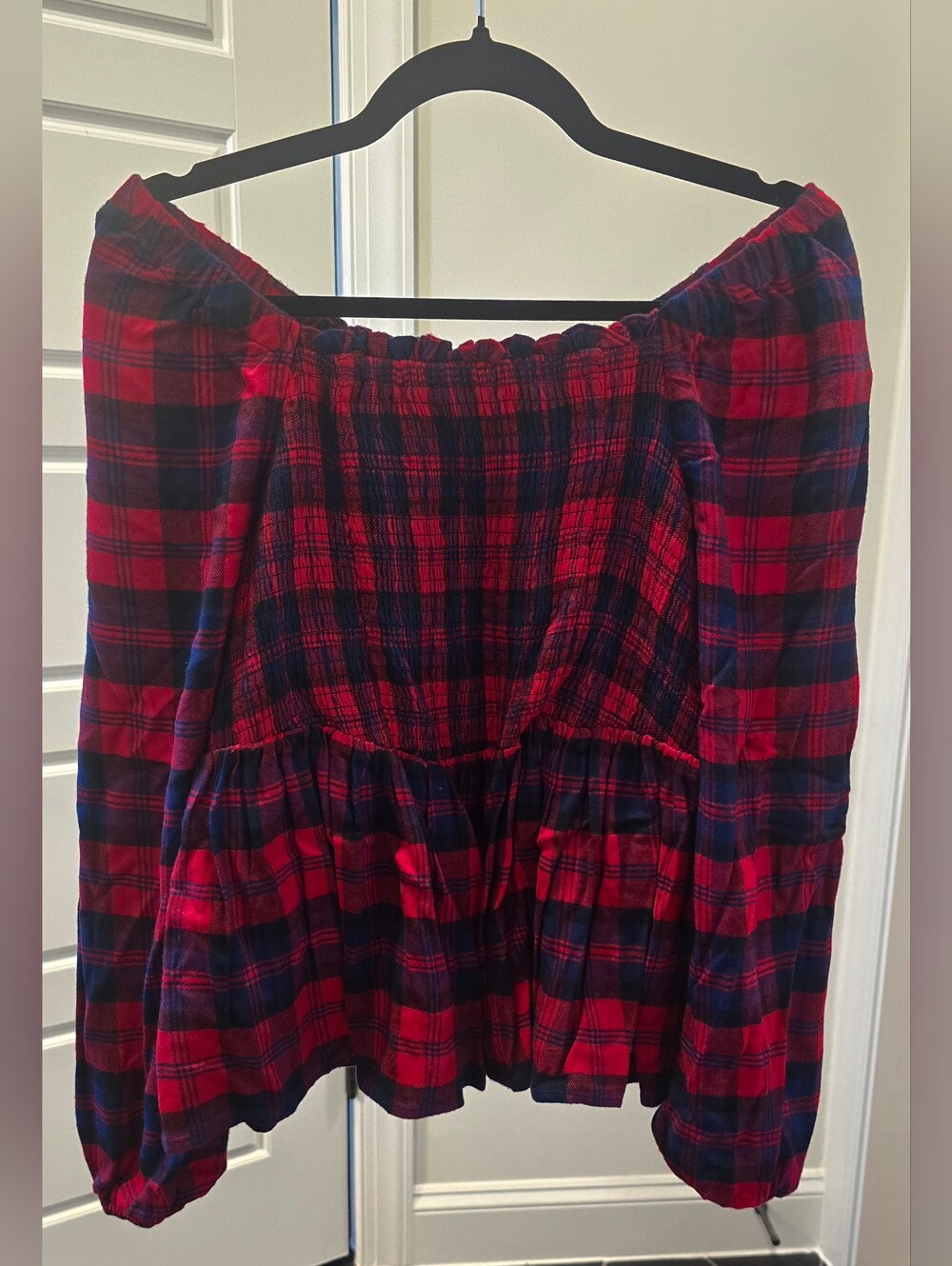 NWT - torrid - Size 00 - Plaid Off-Shoulder Smocked Top
